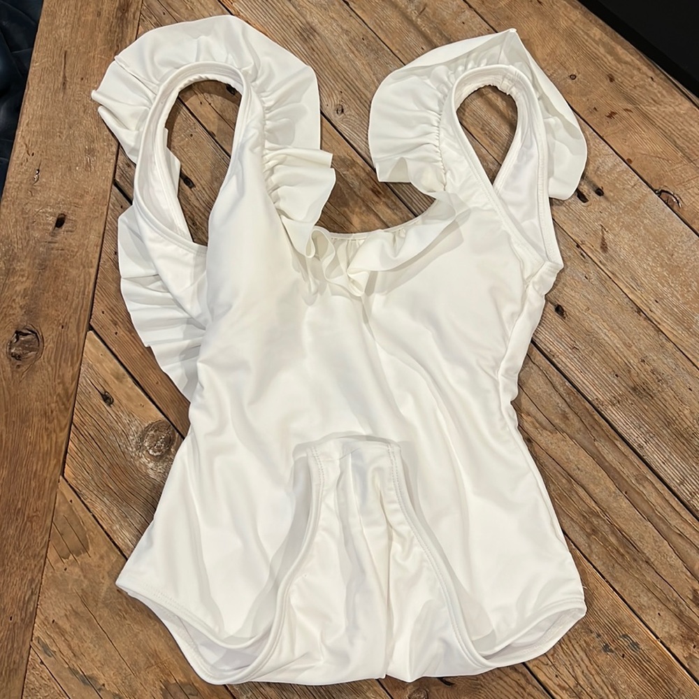Size S White frilly one-piece bathing suit